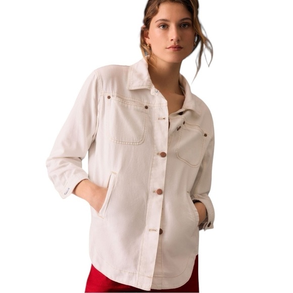 Anthropologie Pilcro Denim Shirt Jacket in Ivory Size XL - Picture 1 of 11